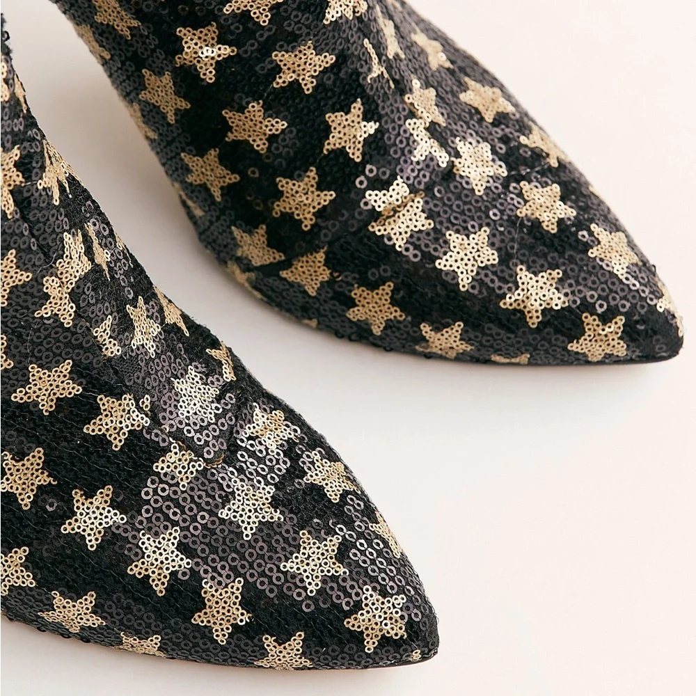 Free People Starry Black and Gold Heeled Boots - Picture 3 of 13